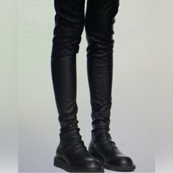 BNIB AUTHENTIC RICK OWENS BLACK LEATHER OVER THE KNEE BOOT - Picture 13 of 16